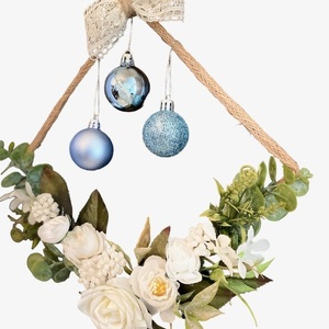Στεφανι Χριστουγενιατικο με λουλουδια και μπαλες - στεφάνια, σπίτι, μέταλλο, στολίδια