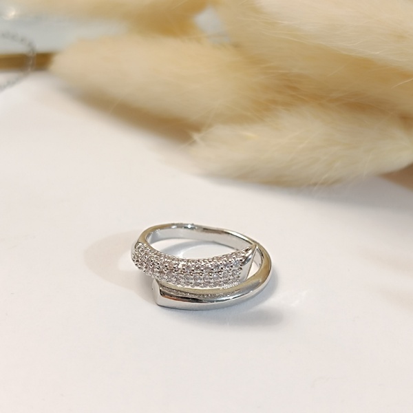 Δαχτυλίδι σε ασημί χρώμα με ζιργκονάκια - ορείχαλκος, αυξομειούμενα - 3