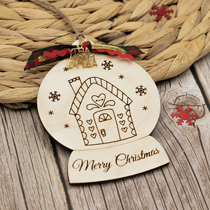 Στολίδι χριστουγεννιάτικο, Merry christmas - ξύλο, σπίτι, γούρια, προσωποποιημένα, μπάλες - 3