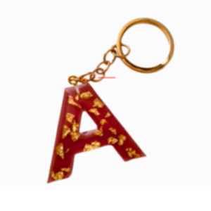 Μπρελόκ Μονόγραμμα -Α- από υγρό γυαλί κόκκινο με φύλλα χρυσού - γυαλί, ρητίνη, όνομα - μονόγραμμα, σπιτιού, μπρελοκ κλειδιών