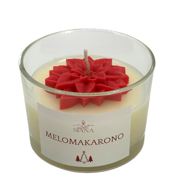Χειροποίητο κερί σόγιας με σχέδιο αλεξανδρινό λουλούδι - αρωματικά κεριά, χριστουγεννιάτικα δώρα, κερί σόγιας, κεριά σε βαζάκια, vegan κεριά