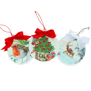 Χριστουγεννιάτικο στολίδι διπλής όψης από ξύλο με decoupage και πάστα χιονιού - ξύλο, χαρτί, χριστουγεννιάτικα δώρα, στολίδια - 2