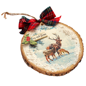 Χριστουγεννιάτικo στολίδι σε φέτα ξύλου διπλής όψης - ξύλο, χαρτί, χριστουγεννιάτικα δώρα, στολίδια - 3