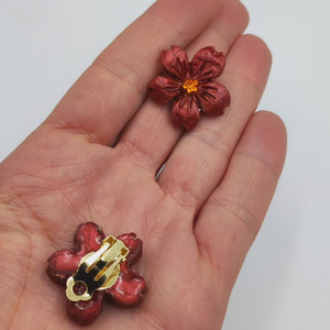 Λουλούδια σκουλαρίκια από υγρό γυαλί - γυαλί, μικρά, με κλιπ - 2
