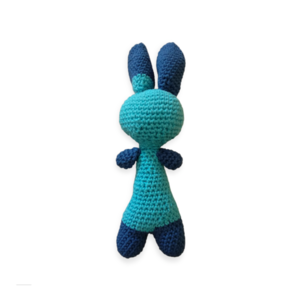 Χειροποίητο πλεκτό παιδικό κουκλάκι κουνελάκι γαλάζιο μπλε -AMI85 - λούτρινα, amigurumi, πλεκτό ζωακι - 3