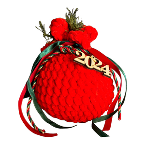 Γούρι 2024 - Ρόδι Κόκκινο Βελουτέ | 15εκ. | Πλεκτό Χειροποίητο - νήμα, ρόδι, χριστουγεννιάτικα δώρα, γούρια