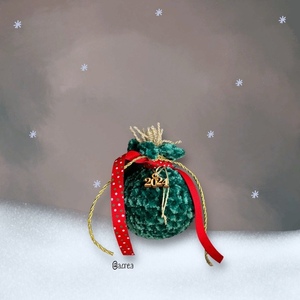 Γούρι 2024 - Ρόδι Μικρό Πράσινο Βελουτέ | 11εκ. | Πλεκτό Χειροποίητο - νήμα, ρόδι, χριστουγεννιάτικα δώρα, γούρια - 3