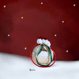 Γούρι 2024 - Ρόδι Μικρό Λευκό Βελουτέ | 11εκ. | Πλεκτό Χειροποίητο - νήμα, ρόδι, χριστουγεννιάτικα δώρα, γούρια - 3