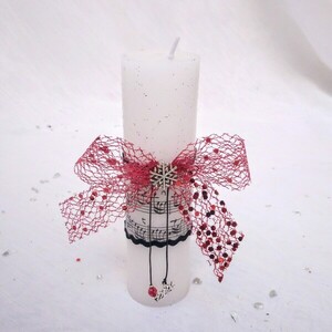 Λευκό κερί γούρι - ύφασμα, vintage, διακοσμητικά, χιονονιφάδα - 5