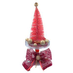Χριστουγεννιάτικο διακοσμητικό ροζ δεντράκι σε γυάλινη βάση. Διαστάσεις: 32*14 εκ. - πλαστικό, διακοσμητικά, χριστουγεννιάτικα δώρα, δέντρο - 5