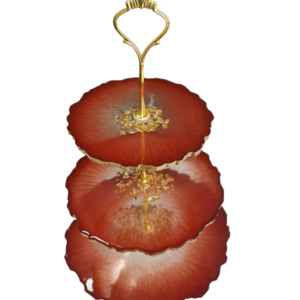 Χειροποίητη ορντεβιέρα τριών επιπέδων από υγρό γυαλί σε κόκκινο royal χρώμα, με φύλλα χρυσού και χρυσές λεπτομέρειες - ρητίνη, πιατάκια & δίσκοι - 2
