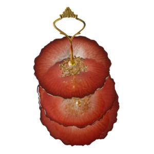 Χειροποίητη ορντεβιέρα τριών επιπέδων από υγρό γυαλί σε κόκκινο royal χρώμα, με φύλλα χρυσού και χρυσές λεπτομέρειες - ρητίνη, πιατάκια & δίσκοι - 4