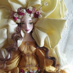 Διακοσμητική χειροποίητη Κούκλα "Τριαντάφυλλο" κίτρινο, από υφάσματα και γύψο καλλιτεχνίας, ύψος 80 εκ. - ύφασμα, κορίτσι, διακοσμητικά, κούκλες - 3