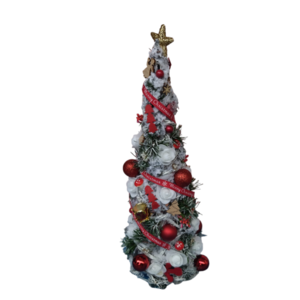 Χριστουγεννιάτικο δεντράκι με κόκκινες λεπτομέρειες - vintage, πλαστικό, διακοσμητικά, κουκουνάρι