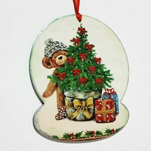 Χριστουγεννιάτικο Στολίδι 15x15 cm Αρκουδάκι - ξύλο, δώρα για παιδιά, χριστουγεννιάτικα δώρα, στολίδια, μπάλες - 2