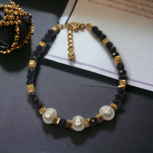 Βραχιολι Με Μαύρα Κρυσταλλα Και Μαργαριταρια - ημιπολύτιμες πέτρες, μαργαριτάρι, ατσάλι, χεριού, αυξομειούμενα - 2