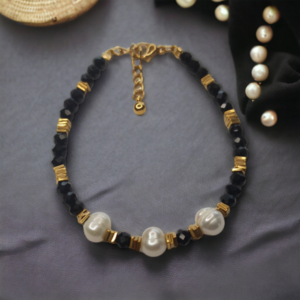 Βραχιολι Με Μαύρα Κρυσταλλα Και Μαργαριταρια - ημιπολύτιμες πέτρες, μαργαριτάρι, ατσάλι, χεριού, αυξομειούμενα - 4