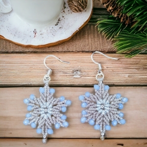 Χειμωνιάτικα μακραμέ σκουλαρίκια χιονονιφάδες - ασήμι 925, μακραμέ, μικρά, γάντζος, χριστουγεννιάτικα δώρα - 5