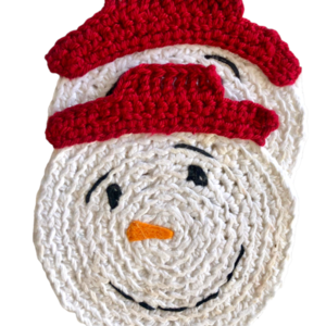 Σετ 2 χειροποίητα πλεκτά σουβέρ χιονάνθρωπος - νήμα, χιονάνθρωπος, χριστουγεννιάτικα δώρα, είδη κουζίνας