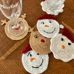 Σετ 2 χειροποίητα πλεκτά σουβέρ χιονάνθρωπος - νήμα, χιονάνθρωπος, χριστουγεννιάτικα δώρα, είδη κουζίνας - 3