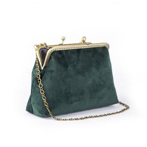 Πράσινη βελούδινη τσάντα - ύφασμα, clutch, ώμου, βραδινές, μικρές - 2