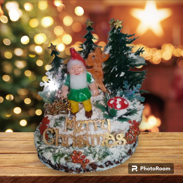 Χριστουγεννιατικο ξυλινο επιτραπεζιο διακοσμητικο σε 2 επιπεδα , Γουρι 2024 . -Χριστουγεννιατικο Χιονισμενο Δασος-- - ξύλο, vintage, διακοσμητικά, δέντρο - 2