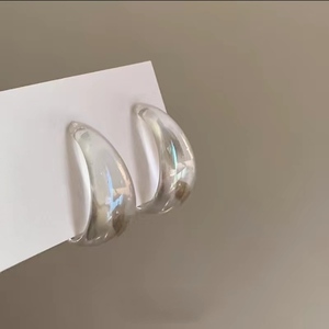 Ακρυλικά σκουλαρίκια κρίκοι διάφανοι περλέ - πλαστικό, boho, νυφικά, καρφάκι, φθηνά - 2