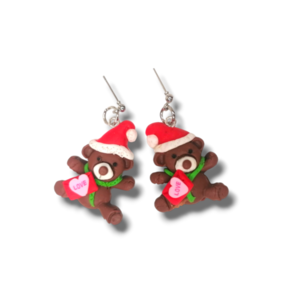 Χειροποίητα Χριστούγεννιατικα σκουλαρίκια από πλυμερικό πηλός χριστουγεννιάτικη αρκούδα - swarovski, πηλός, μεγάλα, χριστουγεννιάτικα δώρα