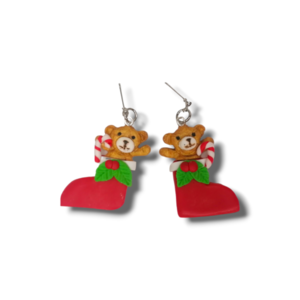 Χειροποίητα Χριστούγεννιατικα σκουλαρίκια από πλυμερικό πηλός Χριστουγεννιάτικες κάλτσες - πηλός, μεγάλα, χριστουγεννιάτικα δώρα