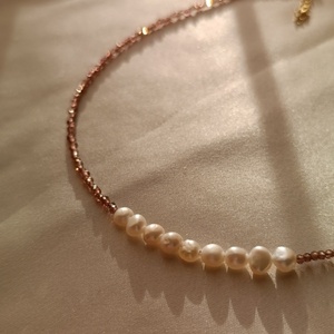 Lilac necklace - ημιπολύτιμες πέτρες, μαργαριτάρι, επιχρυσωμένα, ατσάλι