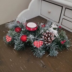 Χριστουγεννιάτικη σύνθεση με ελαφάκι - vintage, γυαλί, διακοσμητικά, κουκουνάρι - 3
