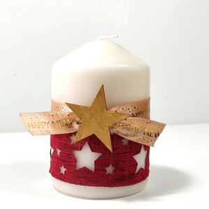 Κερί με Χριστουγεννιάτικη διακόσμηση αστέρια - ύφασμα, ξύλο, αστέρι, κερί, κεριά & κηροπήγια - 3