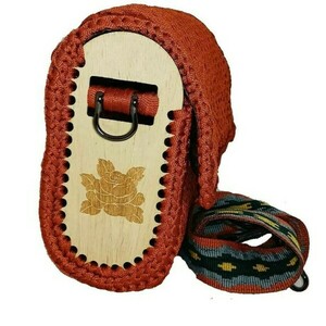 Πλεκτή τσάντα σε κεραμιδή χρώμα με ξύλινα πλαινα - ξύλο, νήμα, ώμου, all day, πλεκτές τσάντες - 3