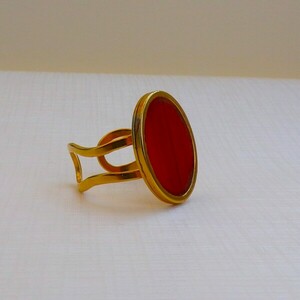 Μικρό Οβάλ δαχτυλίδι κόκκινο - επιχρυσωμένα, γεωμετρικά σχέδια, ατσάλι, αυξομειούμενα - 2