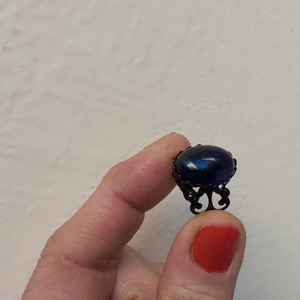 Δαχτυλίδι με μαύρο - μπλε κρύσταλλο - ημιπολύτιμες πέτρες, boho, δώρα επετείου, αγ. βαλεντίνου - 5