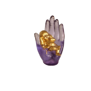 Χειροποίητο φωτιστικό χέρι με μωρό από υγρό γυαλί λεβάντα - χρυσό 11,5 * 6 εκ. - πορτατίφ, εποξική ρητίνη, δώρο γέννησης, αναμνηστικά δώρα