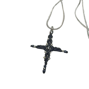Γυναικείος σταυρός κολιέ μακραμέ μαύρο ασημί και αλυσίδα ανοξείδωτο ατσάλι - σταυρός, κοντά, ατσάλι, φθηνά