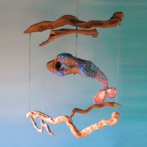 Δελφίνι στα κύματα - Driftwood Mobile - boho, κρεμαστό διακοσμητικό - 3