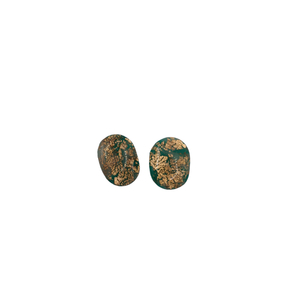 Σκουλαρίκια Οβάλ σε σμαραγδί, λευκό και φύλλα χρυσού από πολυμερικό πηλό 1,6 εκ. καρφωτά - χρυσό, πηλός, καρφάκι - 2