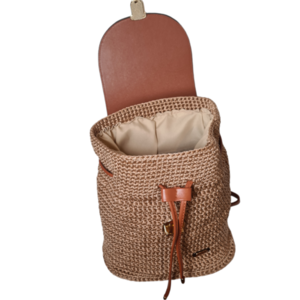 Handmade πλεκτό backpack καφέ_2 - νήμα, πλάτης, δερματίνη, πλεκτές τσάντες - 3