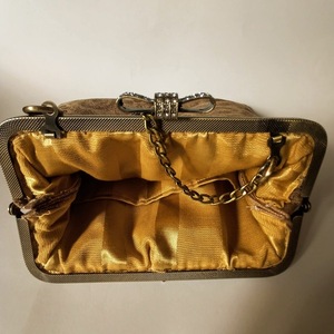 Γυναικεία χειροποίητη τσάντα ώμου ή χειρός clutch στυλ vintage με ύφασμα στόφα ζακάρ με ύφασμα σε αποχρώσεις του χρυσού και μπρονζέ πλαίσιο - ύφασμα, clutch, ώμου, χειρός, βραδινές - 5