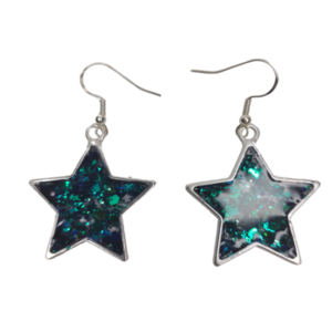 Σκουλαρίκια σε σχήμα αστέρι - γυαλί, ασήμι 925, αστέρι, γάντζος, επιπλατινωμένα