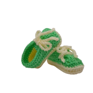 πλεκτά tennis shoes αγκαλιάς για κορίτσι/αγόρι, πράσινο με εκρού - customized, δώρα για βάπτιση, δώρο γέννησης, αγκαλιάς - 3
