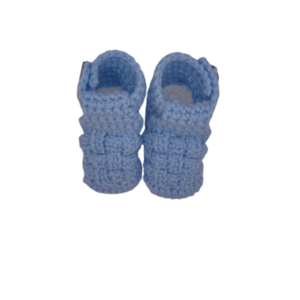 πλεκτά μποτάκια αγκαλιάς για αγόρι, ηλικία 0-3μ. (9εκ.), γαλάζιο με λευκό πάτο, νήμα ακρυλικό - αγόρι, customized, δώρα για βάπτιση, δώρο γέννησης, αγκαλιάς - 2