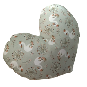 Μαξιλάρι καρδιά σε olive greene χρώμα με κύκνους ( 36 χ 30 εκ.) - καρδιά, κορίτσι, δώρο, δώρα για παιδιά, ζωάκια - 2