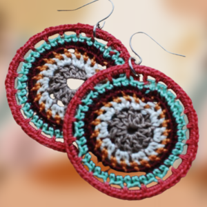 Mandala γυναικεία σκουλαρίκια - νήμα, μεγάλα, γάντζος, πλεκτά - 4