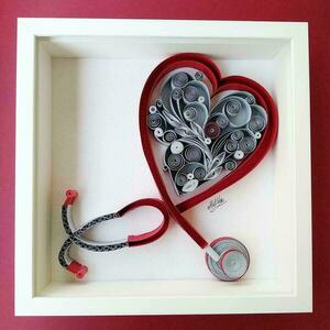 Καρδιά στηθοσκόπιο σε κορνίζα, 27cm*27cm. Δώρο για γιατρό καρδιολόγο. - πίνακες & κάδρα, καρδιά, δώρο για γιατρό