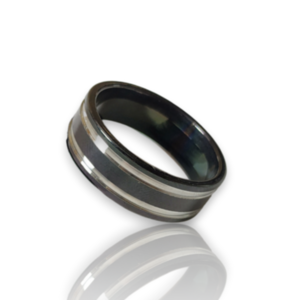 Ανδρικό ατσάλινο δαχτυλίδι σε μαύρο χρώμα με διπλή ασημί γραμμή - δαχτυλίδια, ατσάλι, σταθερά - 2