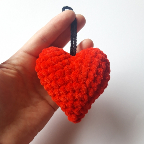 Μπρελόκ καρδιά βελούδινη 9×9 εκ. - καρδιά, βαμβακερό νήμα, αυτοκινήτου, μπρελοκ κλειδιών - 2