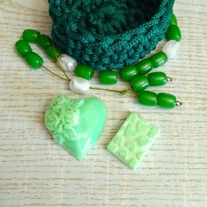 Σετ δώρου, με πράσινο κομπολόι χειροποίητο πλεκτό καλάθι, σαπούνι καρδιά και wax melt. - ρητίνη, μπαμπάς, σετ, κομπολόι, διακοσμητικά - 5